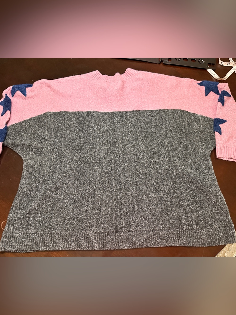 Lovesick torrid Pink, Navy & Gray Star-Stripe Crewneck Sweater - Picture 7 of 7